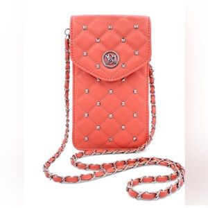 NWT Badgley Mischka Coral Quilted Crossbody Bag w/Silver Hardware & Chain/Pearls